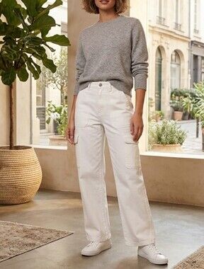 🎀Zara White Wide-Leg Cargo Jeans for Women
